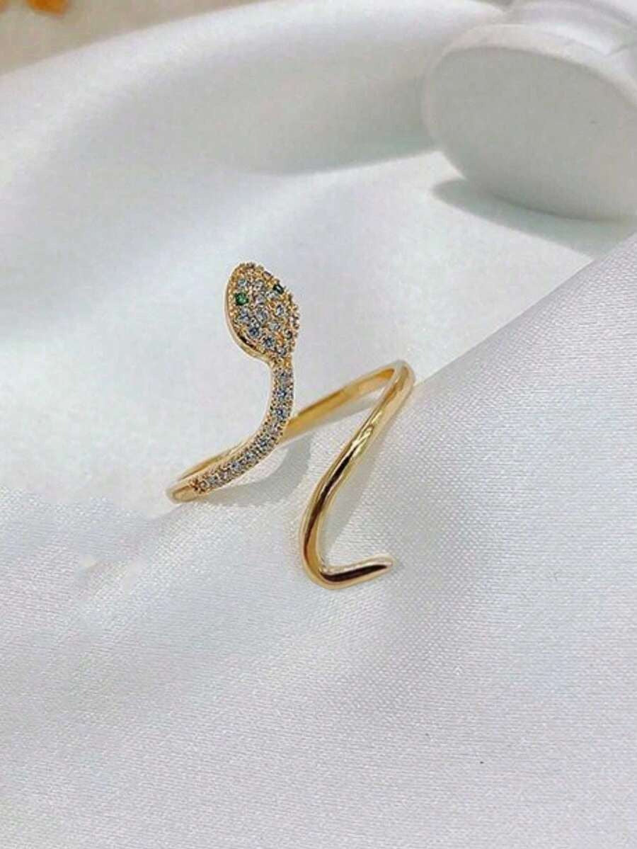 SHEIN خاتم ثعبان ذهبي مغلف بزركونيا