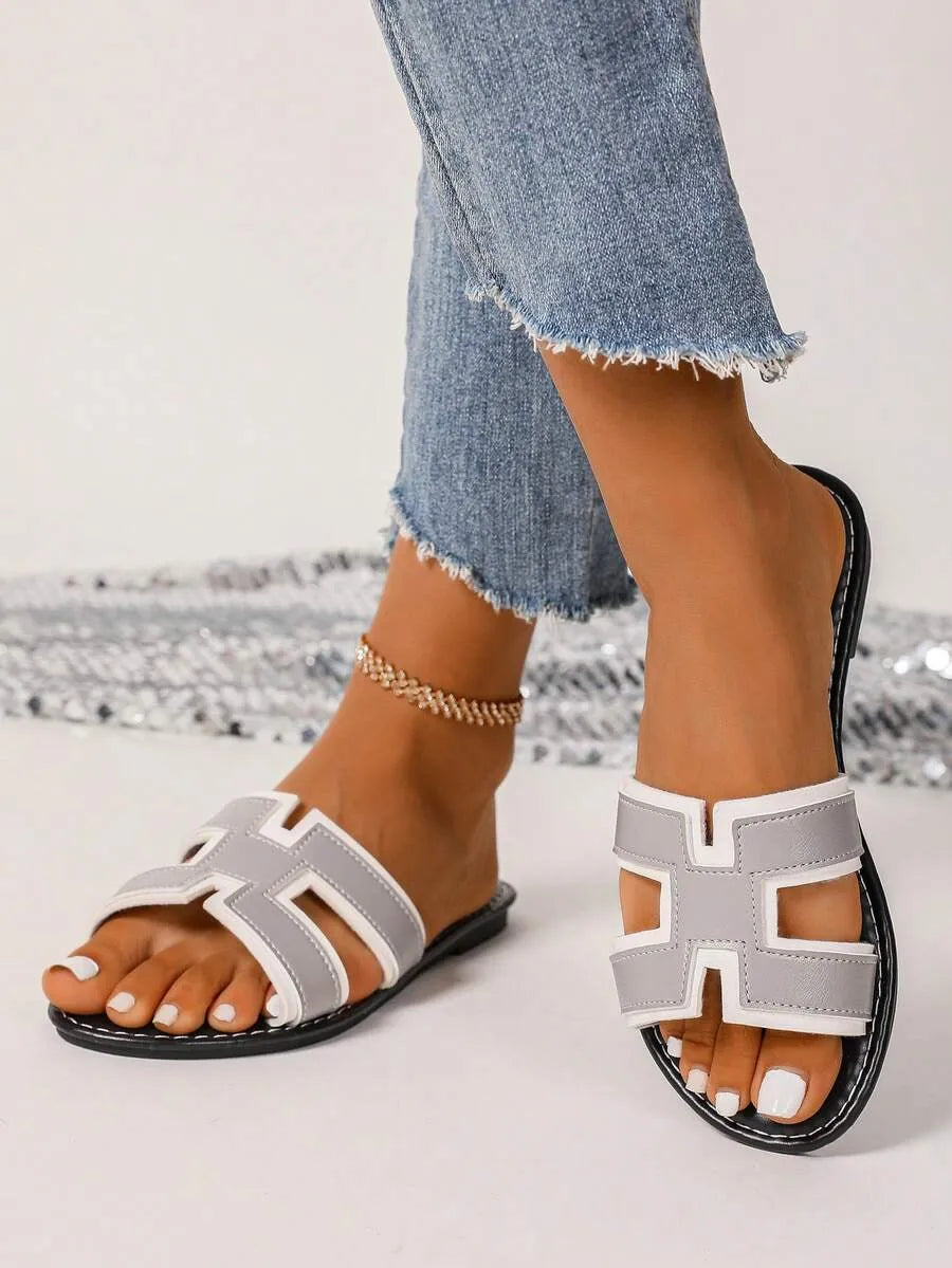 SHEIN H صنادل نسائية مسطحة بحزام