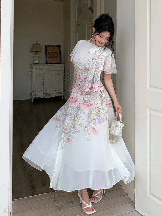 SHEIN Modelyn فستان نسائي مطبوع بخصر مربوط