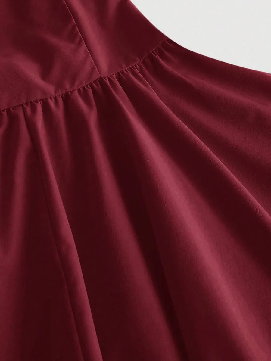 SHEIN MOD فستان كامي نسائي بظهر مفتوح ورباط رقبة بلون عنابي