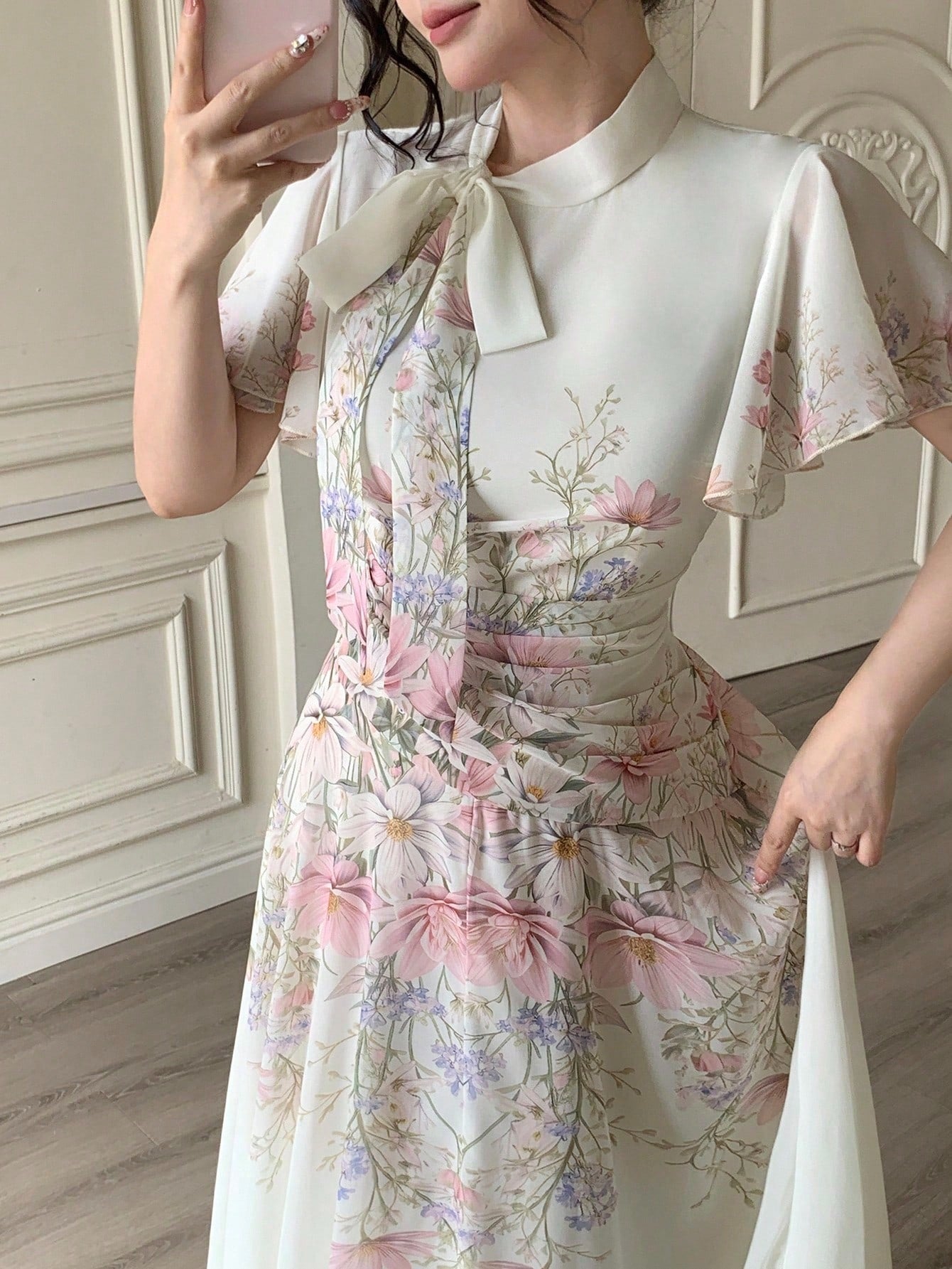 SHEIN Modelyn فستان نسائي مطبوع بخصر مربوط