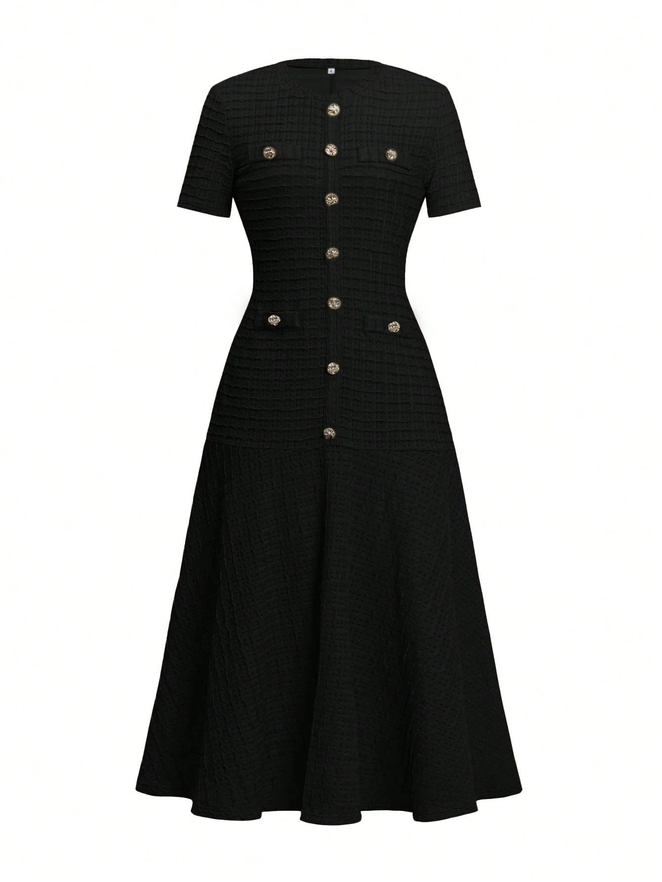 SHEIN بلوزة نسائية بأكمام قصيرة وياقة مستديرة مزينة بأزرار وجيوب