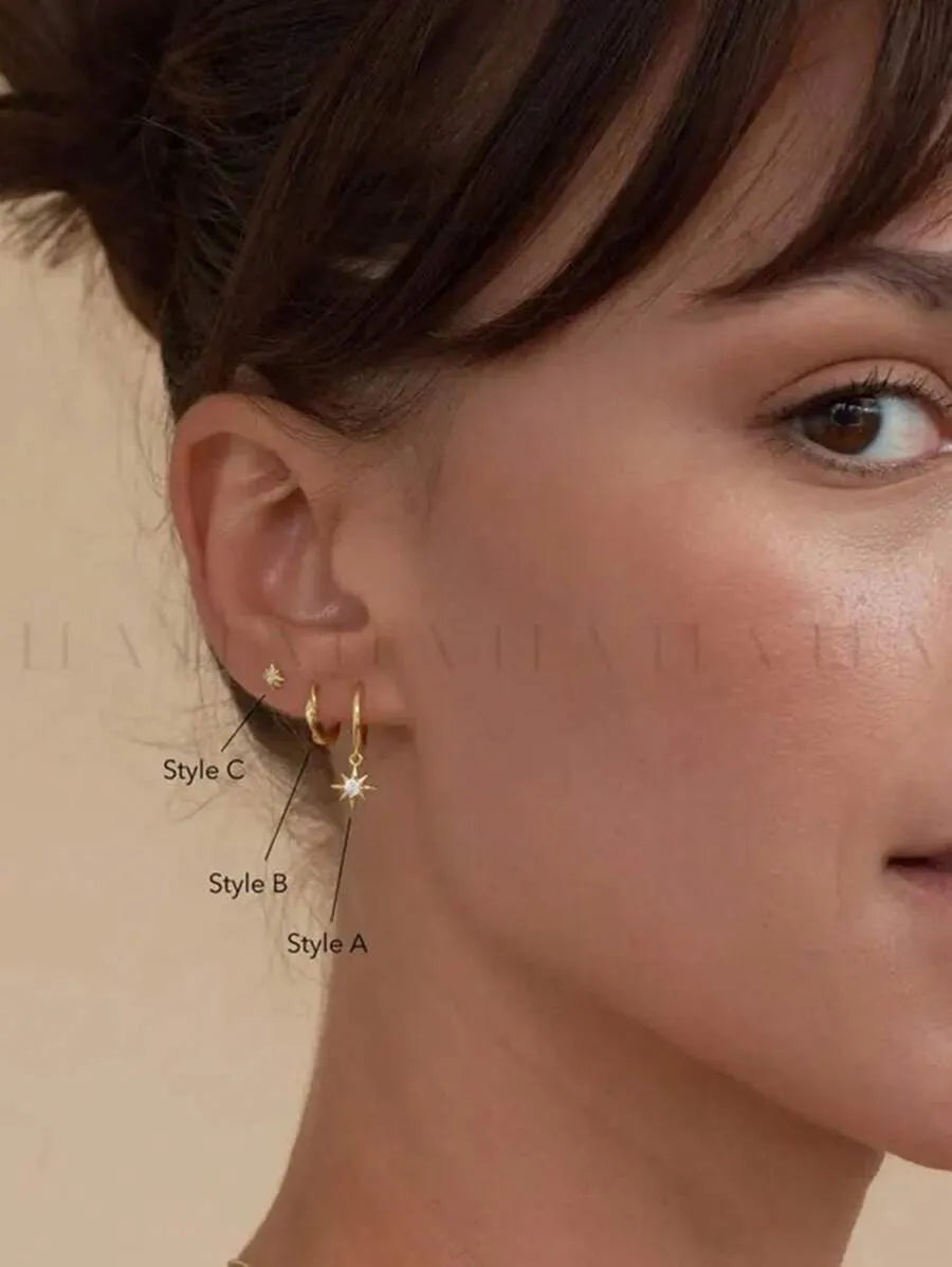 SHEIN طقم أقراط نجمة زركونيا مكعبة 3-6 قطع