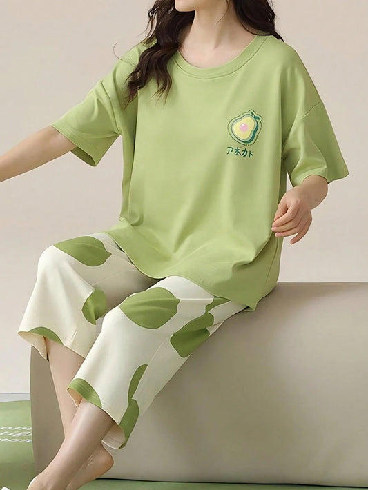 SHEIN AICJ طقم بيجامة نسائي بطبعة قطة وحروف