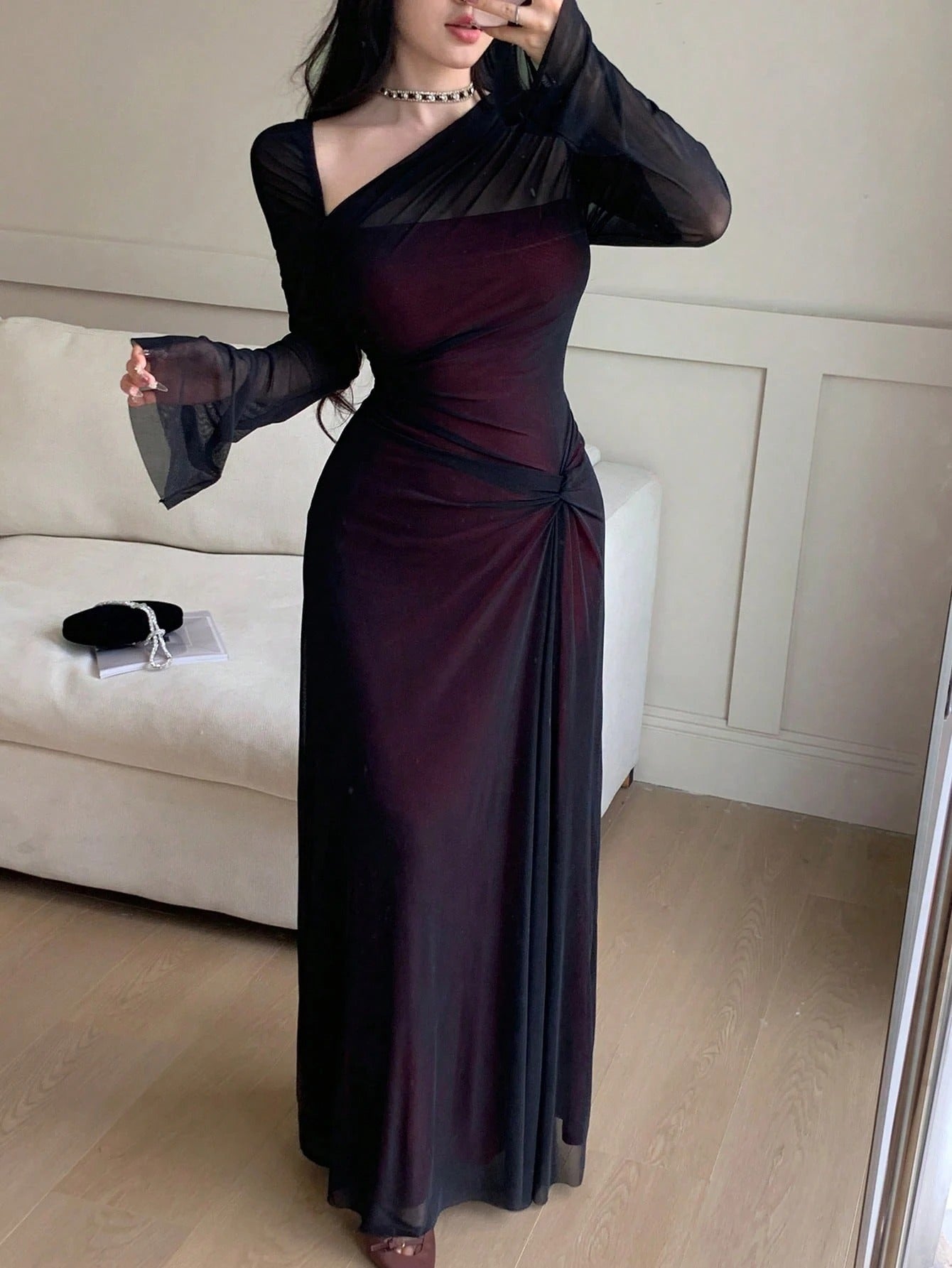 SHEIN Feyla فستان نسائي بأكمام واسعة وياقة غير متماثلة