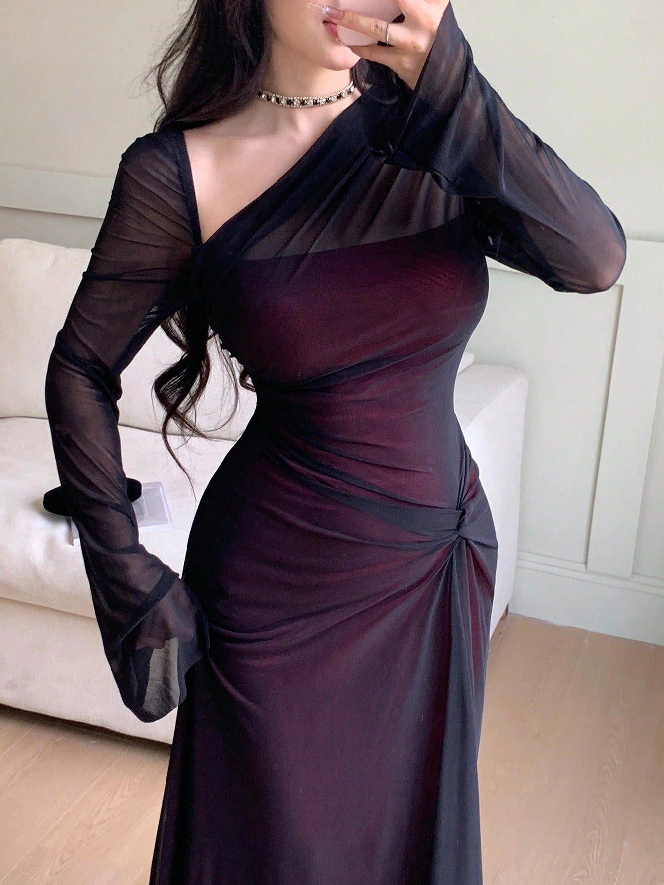 SHEIN Feyla فستان نسائي بأكمام واسعة وياقة غير متماثلة
