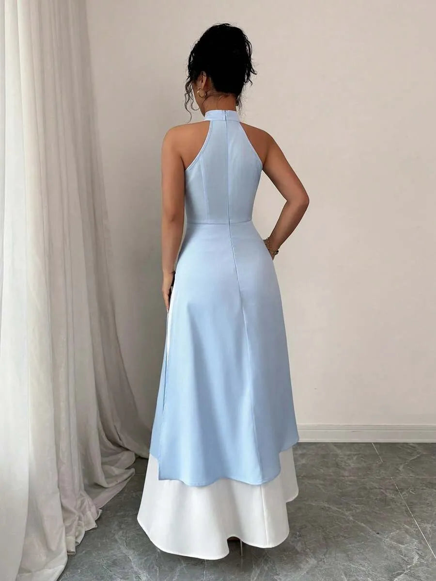 SHEIN Unity فستان بوديكون أزرق بتباين لوني وشق