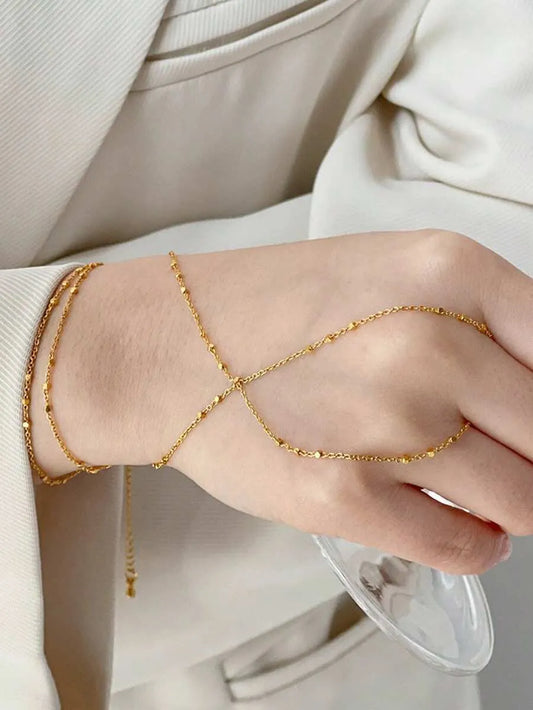 SHEIN سوار سلسلة متصل بالإصبع مطلي بالذهب عيار 18 قطعة واحدة