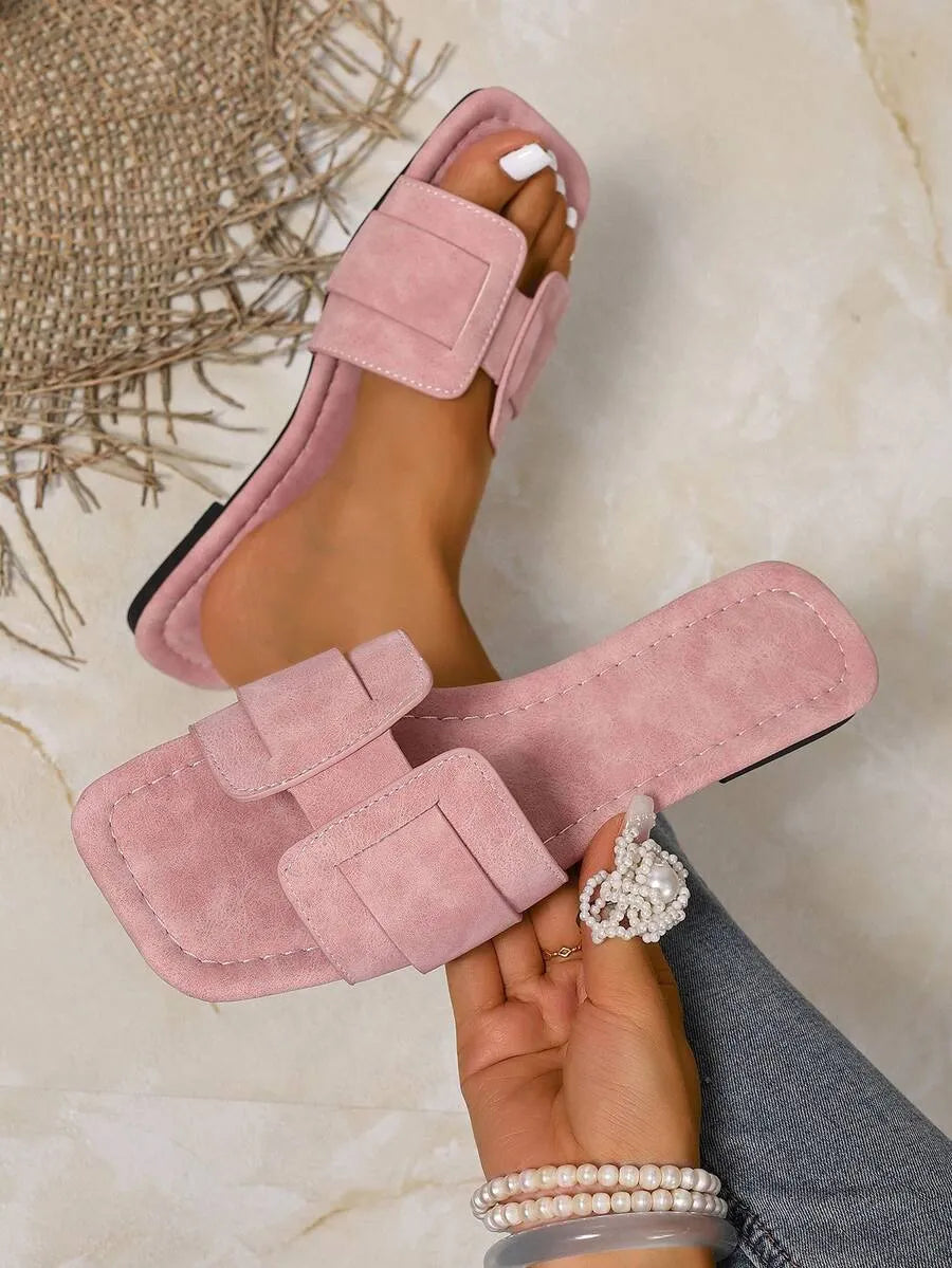 SHEIN Ximi Ruo نعال نسائية مسطحة كاجوال بأسلوب كوري وفرنسي