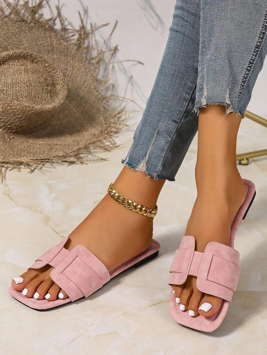 SHEIN Ximi Ruo نعال نسائية مسطحة كاجوال بأسلوب كوري وفرنسي