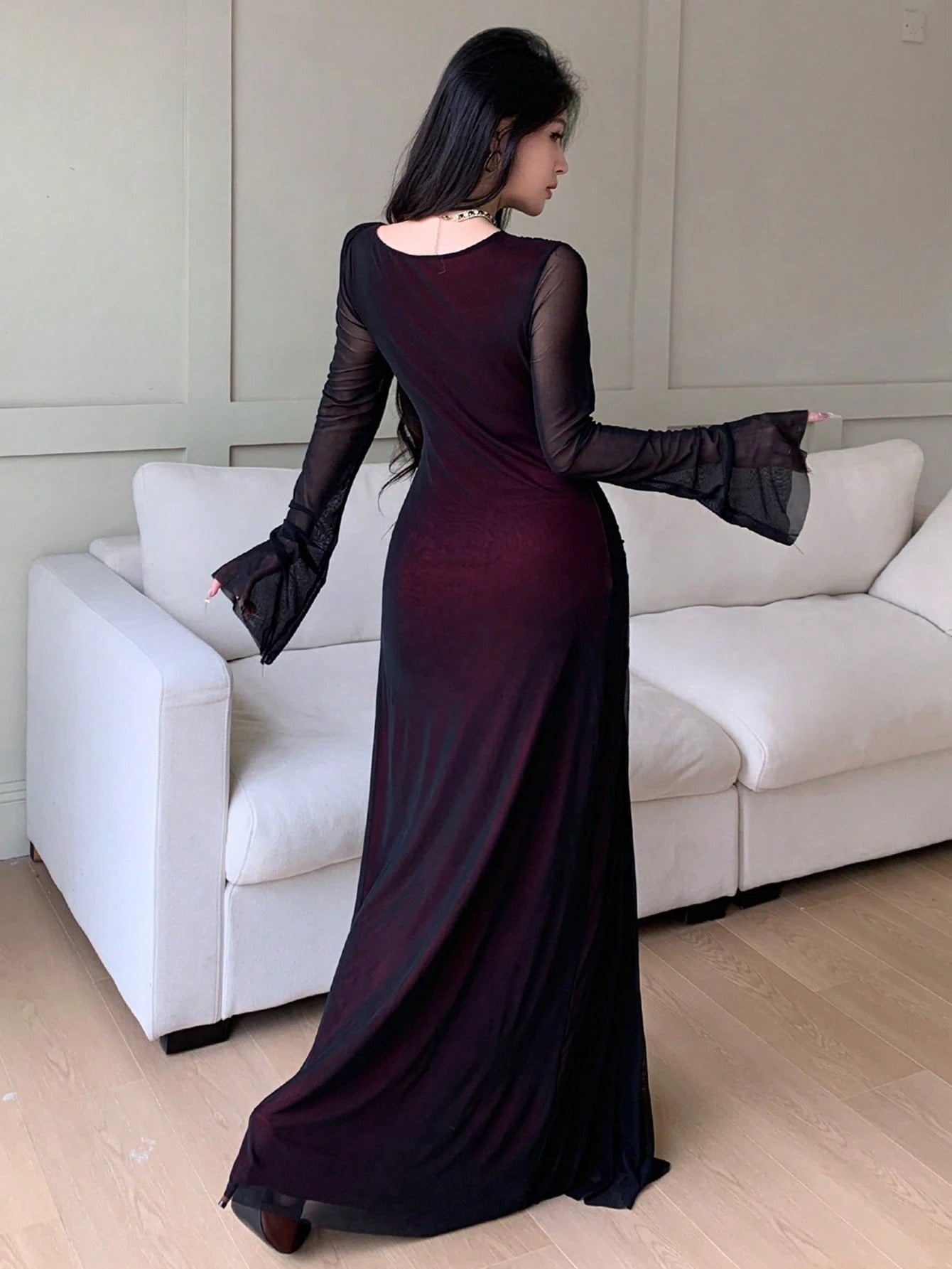 SHEIN Feyla فستان نسائي بأكمام واسعة وياقة غير متماثلة