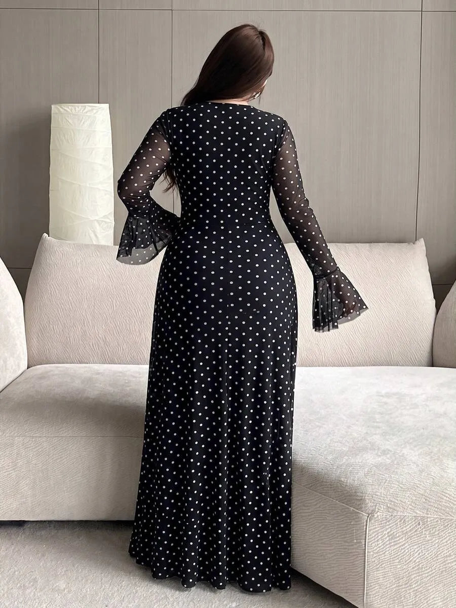 SHEIN Vibekara فستان نسائي ماكسي بياقة عميقة ودانتيل وربطة بلون متعدد الألوان