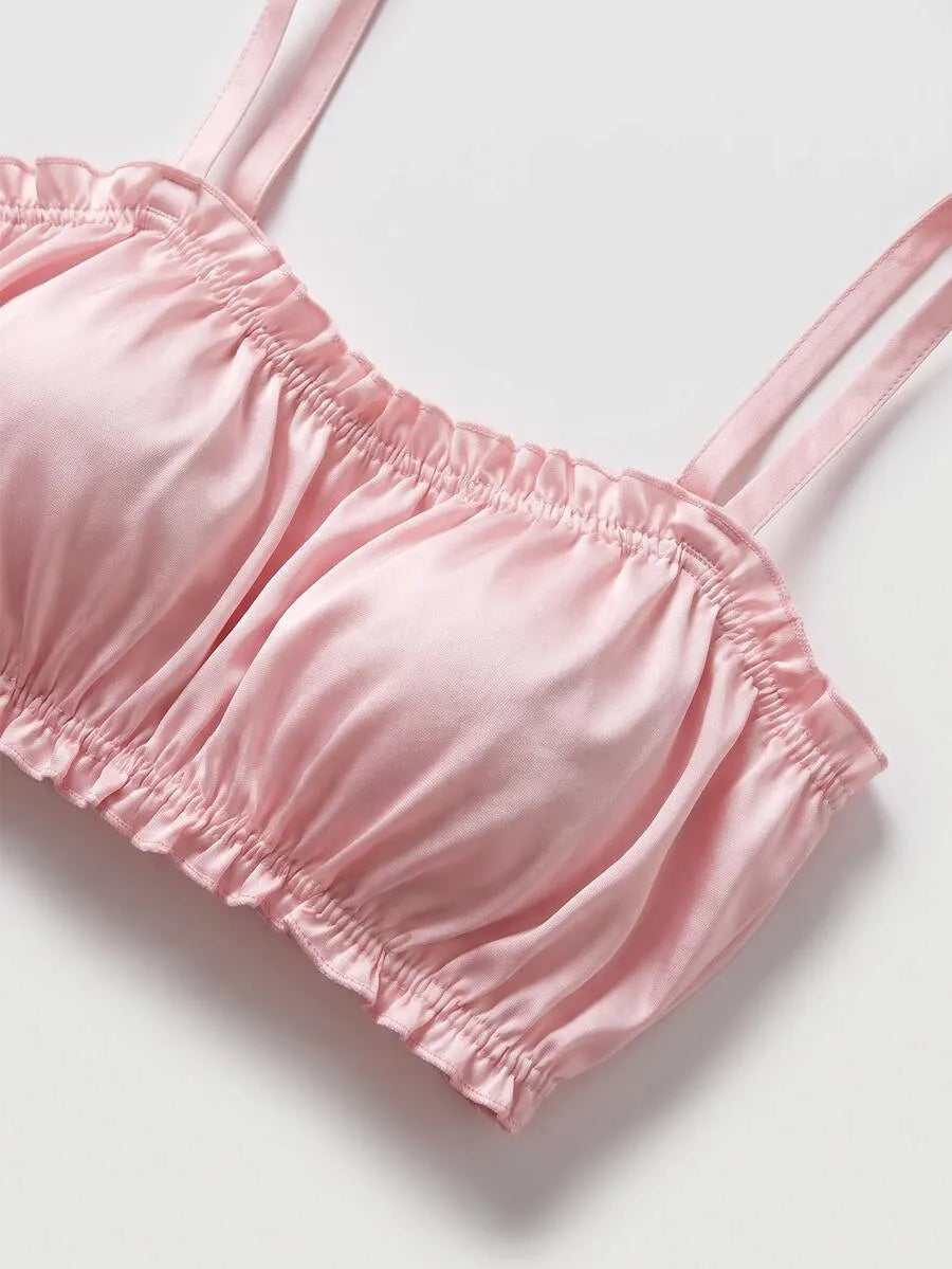 SHEIN MOD طقم ملابس داخلية نسائية قطعتين سوتيان وسروال بلون وردي مع حمالات قابلة للتعديل