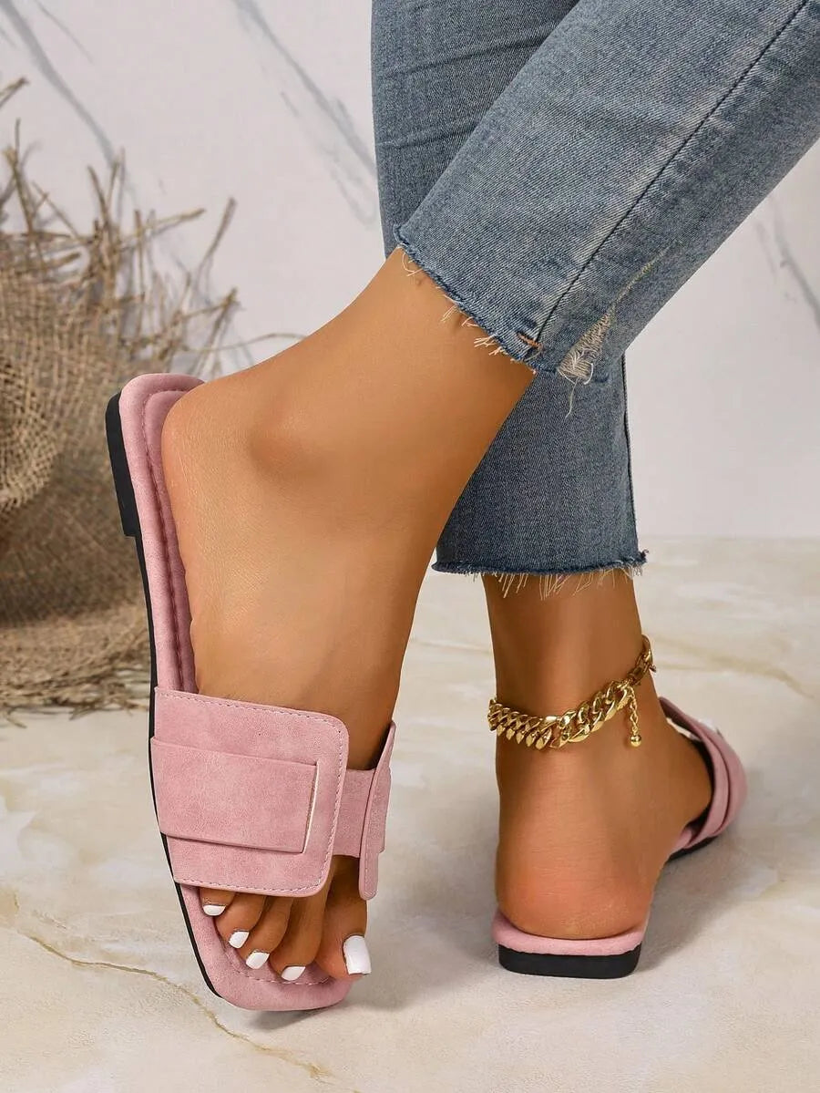 SHEIN Ximi Ruo نعال نسائية مسطحة كاجوال بأسلوب كوري وفرنسي
