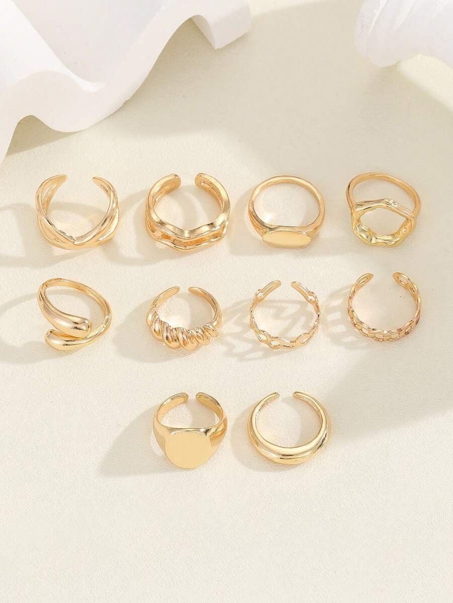 SHEIN مجموعة 10 خواتم ذهبية بسيطة