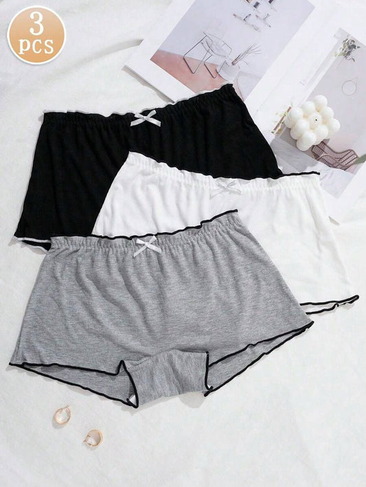 SHEIN طقم 3 سراويل داخلية بوي شورتس بشريط مكشكش