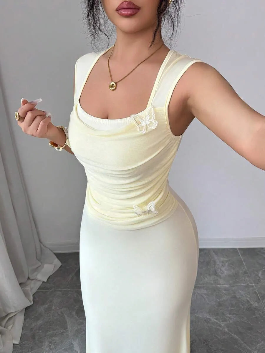 SHEIN Modelyn فستان فرنسي شبكي بفراشة وزهور وذيل سمكة