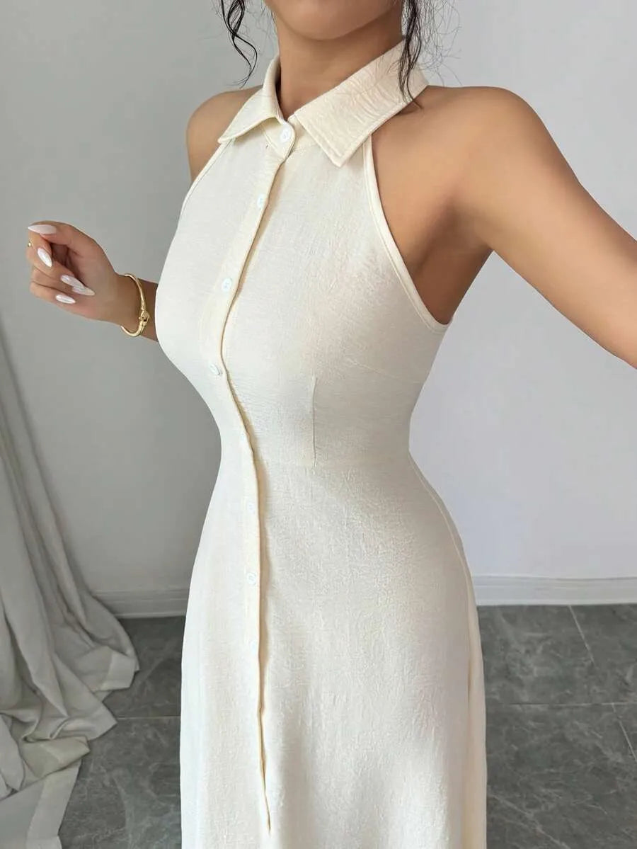 SHEIN Elenzya A فستان أنيق وخصر مربوط وأزرار وقصة