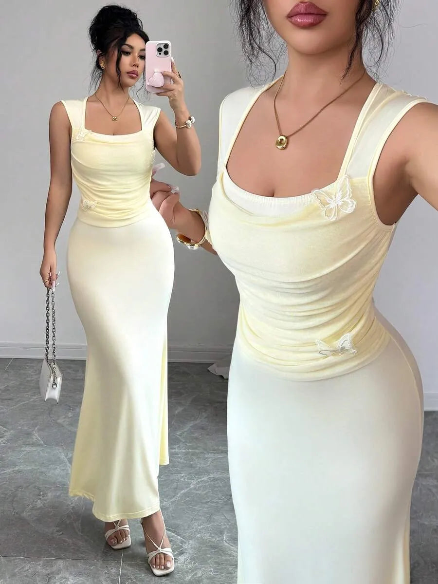 SHEIN Modelyn فستان فرنسي شبكي بفراشة وزهور وذيل سمكة