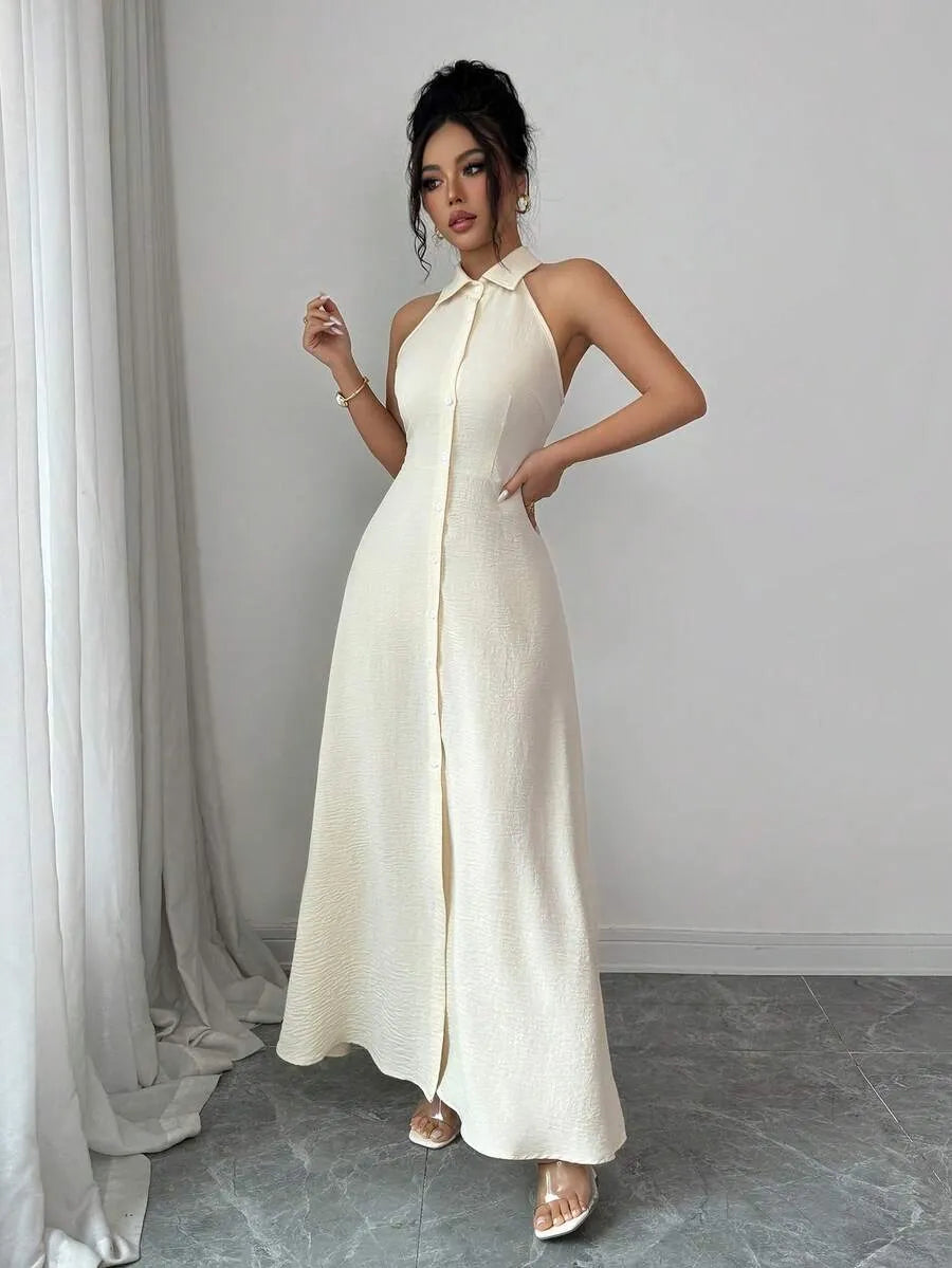 SHEIN Elenzya A فستان أنيق وخصر مربوط وأزرار وقصة