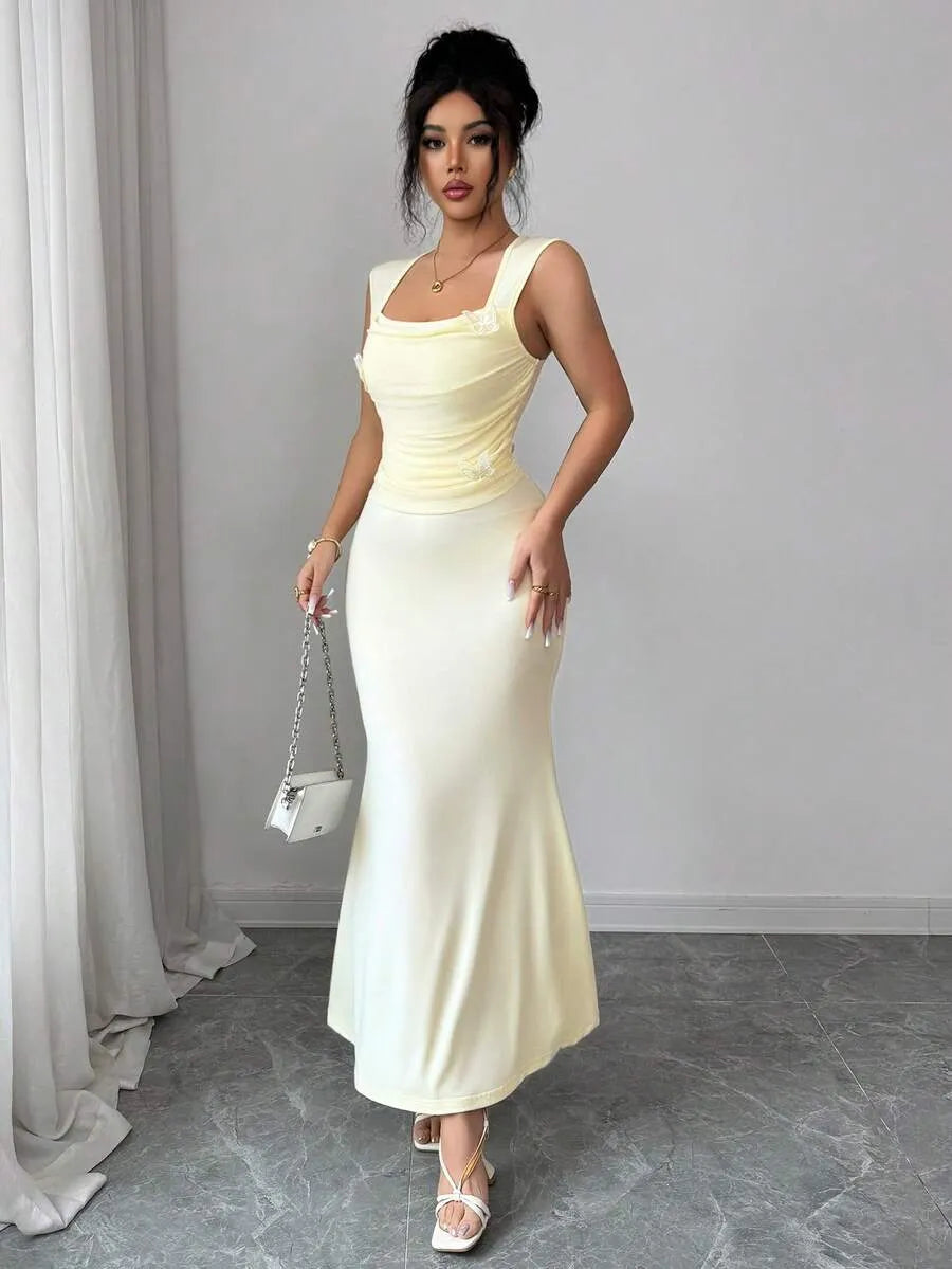SHEIN Modelyn فستان فرنسي شبكي بفراشة وزهور وذيل سمكة