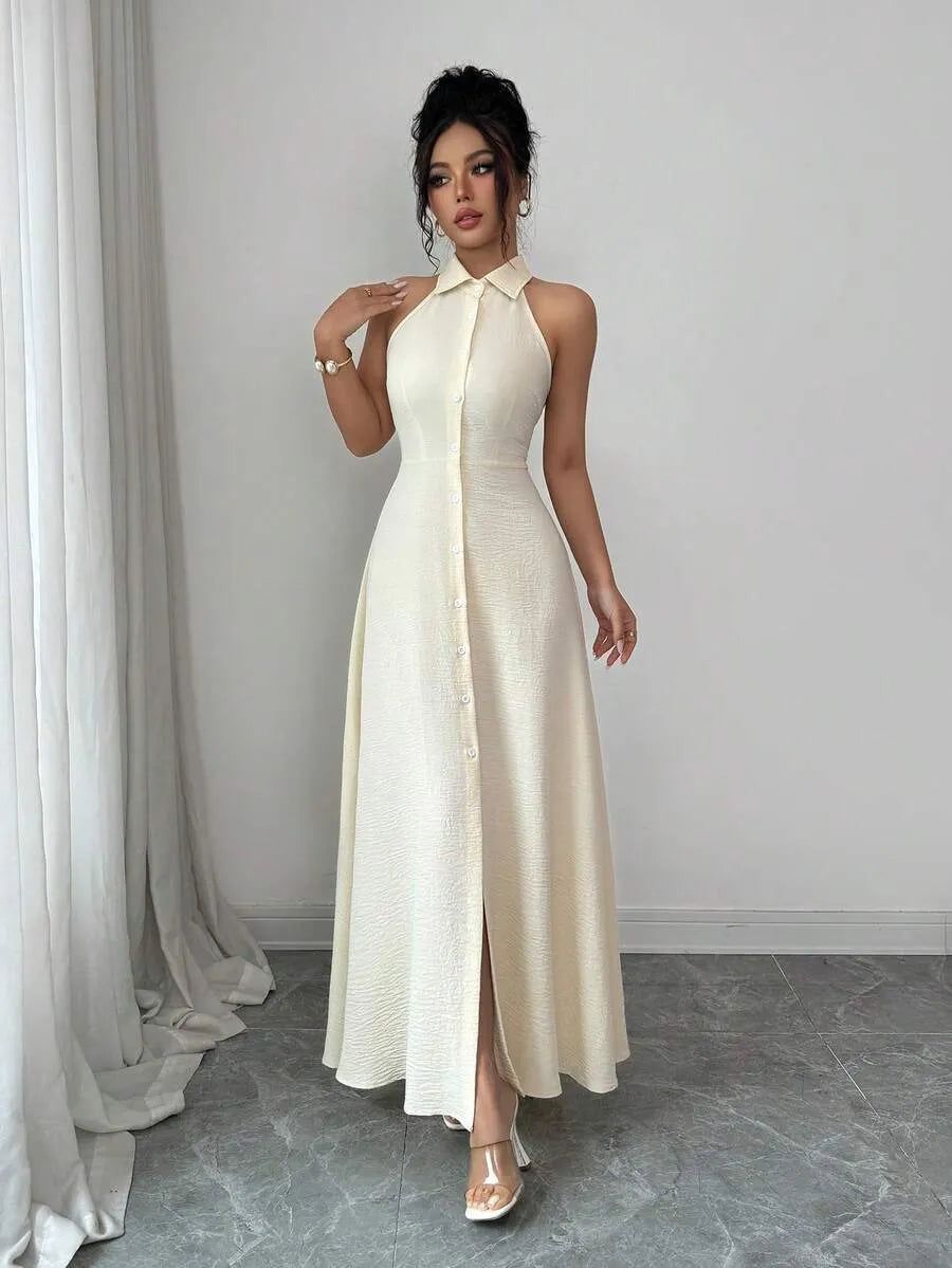 SHEIN Elenzya A فستان أنيق وخصر مربوط وأزرار وقصة