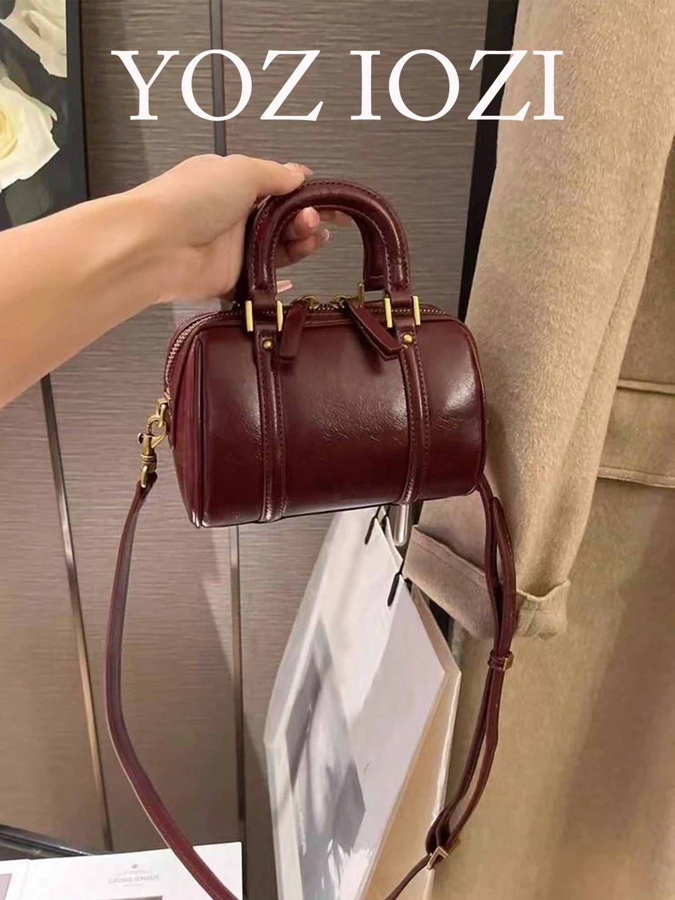 SHEIN حقيبة يد وسادة جلدية بطراز قديم نسائية متعددة الاستخدامات لون أحمر