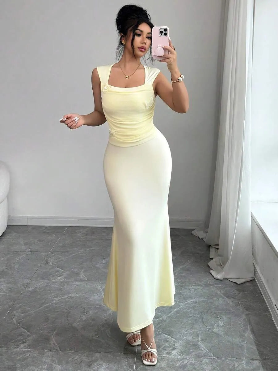 SHEIN Modelyn فستان فرنسي شبكي بفراشة وزهور وذيل سمكة