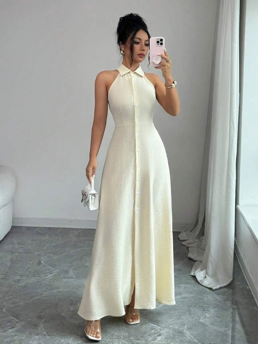 SHEIN Elenzya A فستان أنيق وخصر مربوط وأزرار وقصة