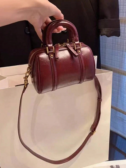 SHEIN حقيبة يد وسادة جلدية بطراز قديم نسائية متعددة الاستخدامات لون أحمر