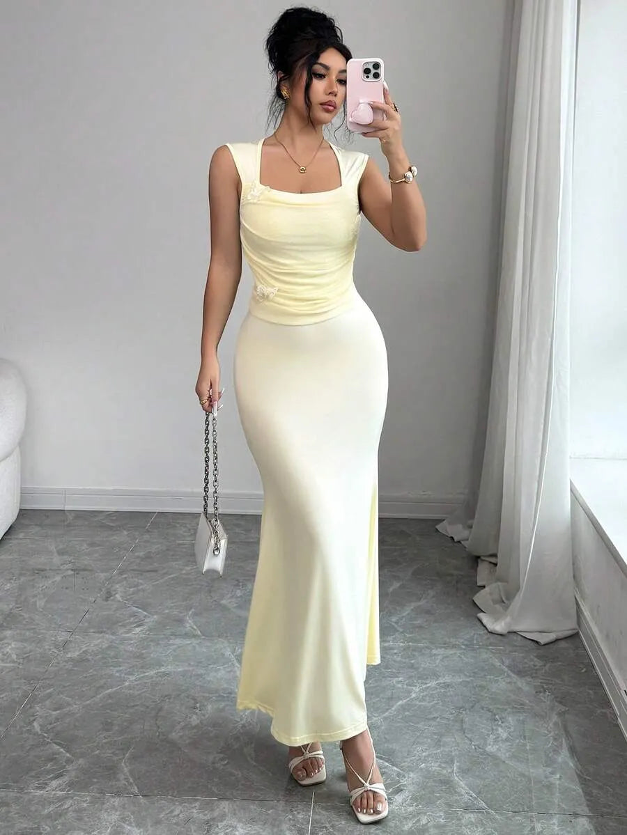 SHEIN Modelyn فستان فرنسي شبكي بفراشة وزهور وذيل سمكة