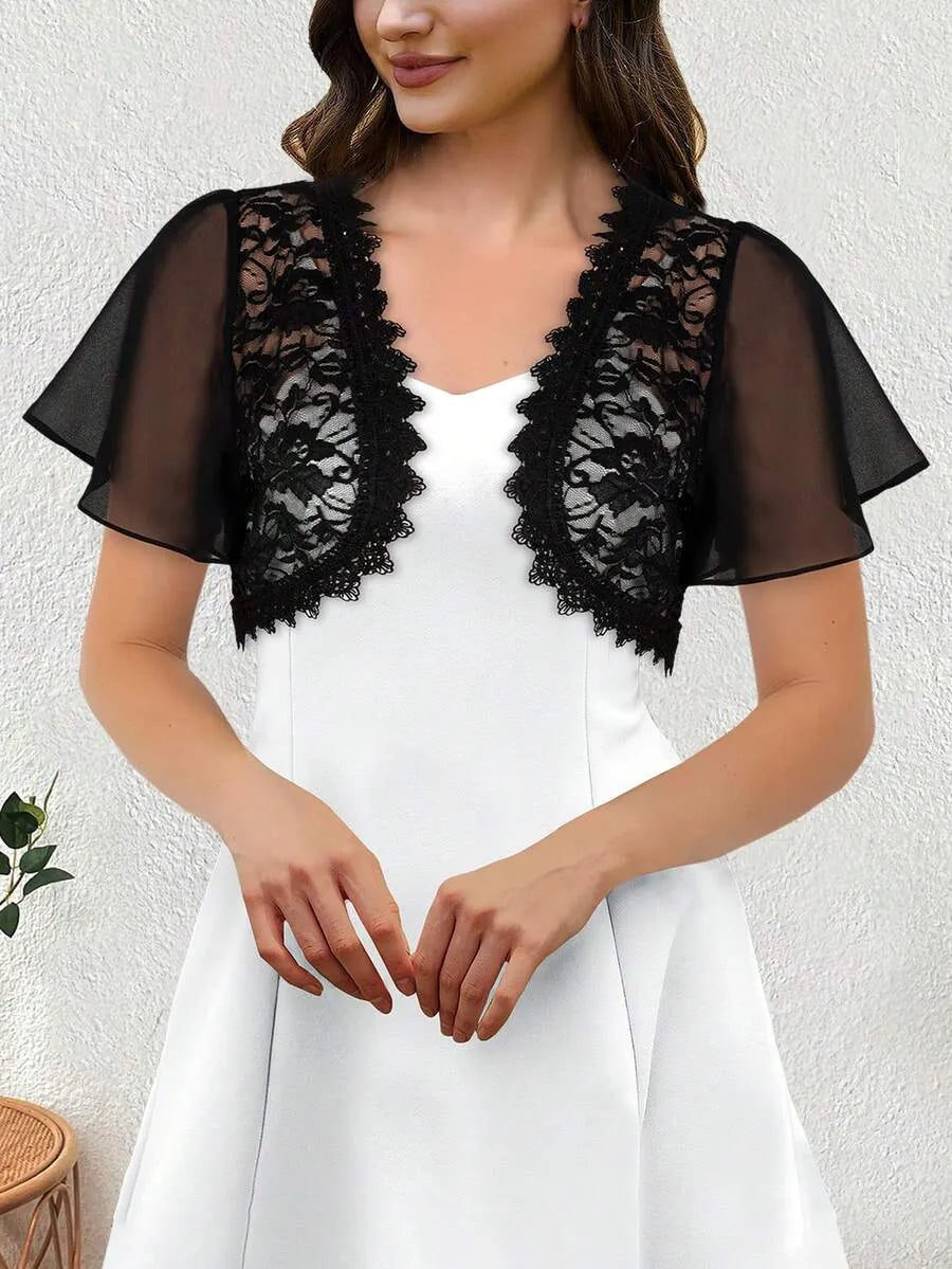 SHEIN Yukiwi كارديجان قصير دانتيل أسود