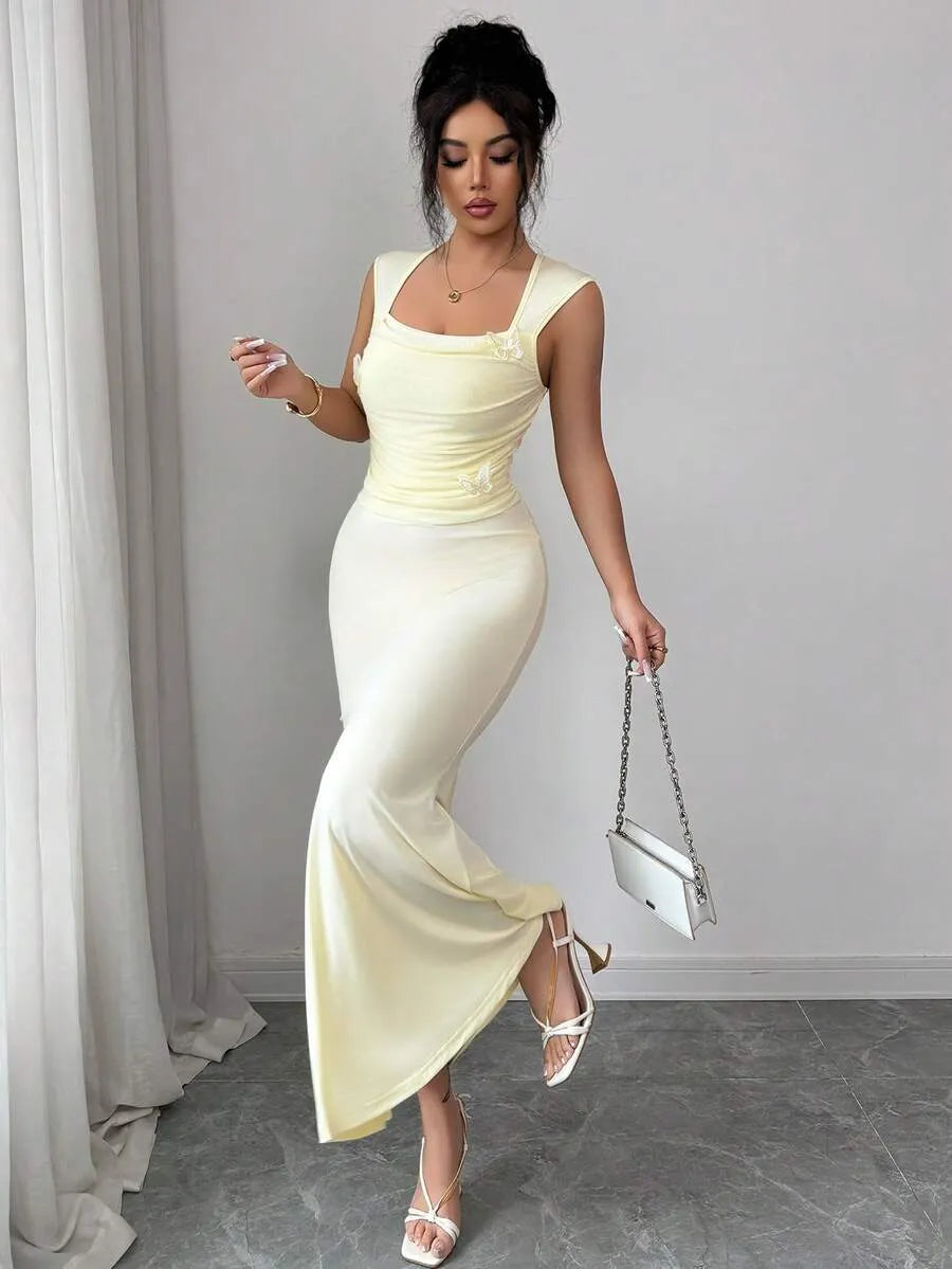 SHEIN Modelyn فستان فرنسي شبكي بفراشة وزهور وذيل سمكة