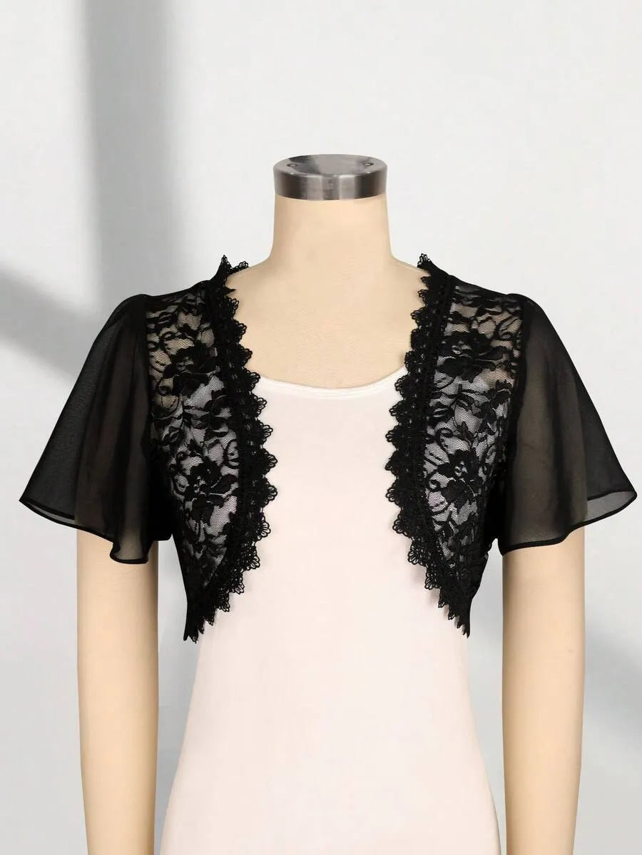 SHEIN Yukiwi كارديجان قصير دانتيل أسود