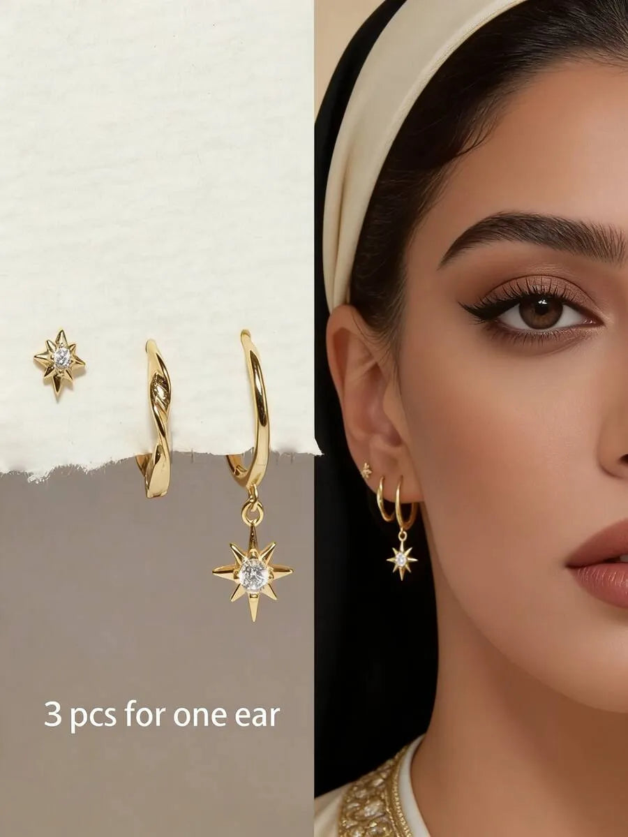 SHEIN طقم أقراط نجمة زركونيا مكعبة 3-6 قطع