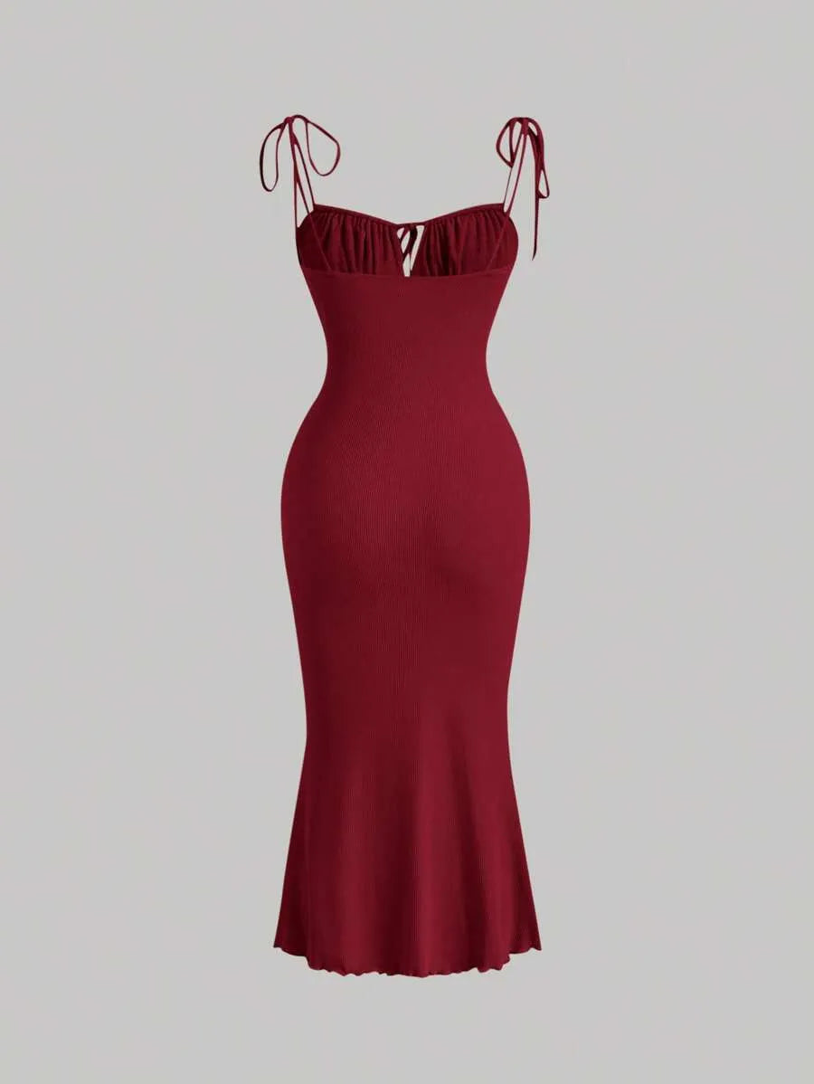 SHEIN MOD فستان كامي نسائي طويل برباط أمامي ورباط كتف بلون عنابي