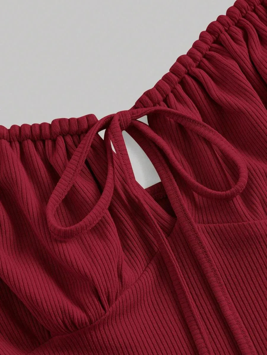 SHEIN MOD فستان كامي نسائي طويل برباط أمامي ورباط كتف بلون عنابي