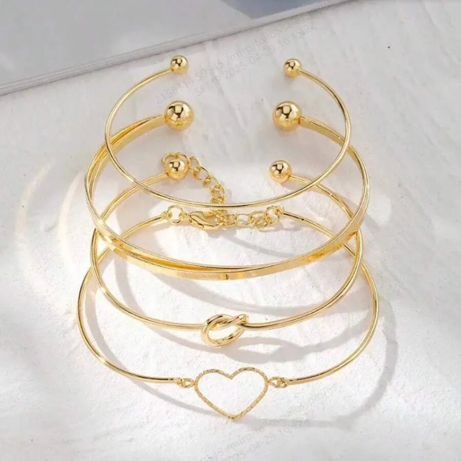 SHEIN مجموعة 4 قطع أساور نسائية مضفرة وملتوية بتصميم قلب
