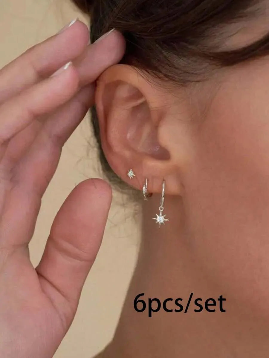 SHEIN طقم أقراط نجمة زركونيا مكعبة 3-6 قطع
