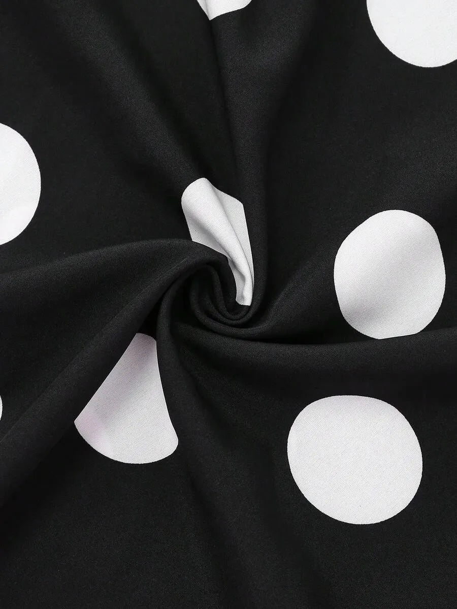 SHEIN طقم فستان بنقوش زهرية مع ربطة خصر وكارديجان محبوك بلون أبيض وأسود