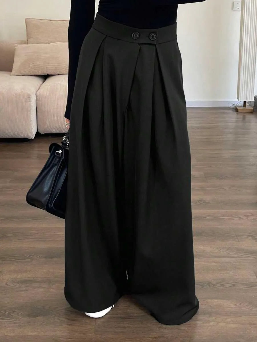 SHEIN DAZY بنطلون بلون الأسود طويل واسع الساق بخصر عالي