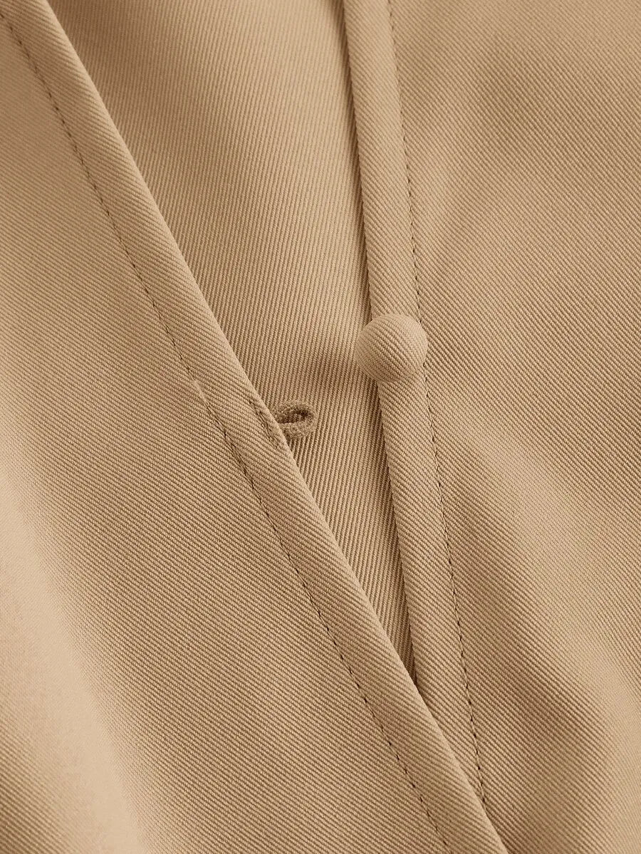 SHEIN MOD فستان نسائي بدون أكمام مع حزام بلون كاكي