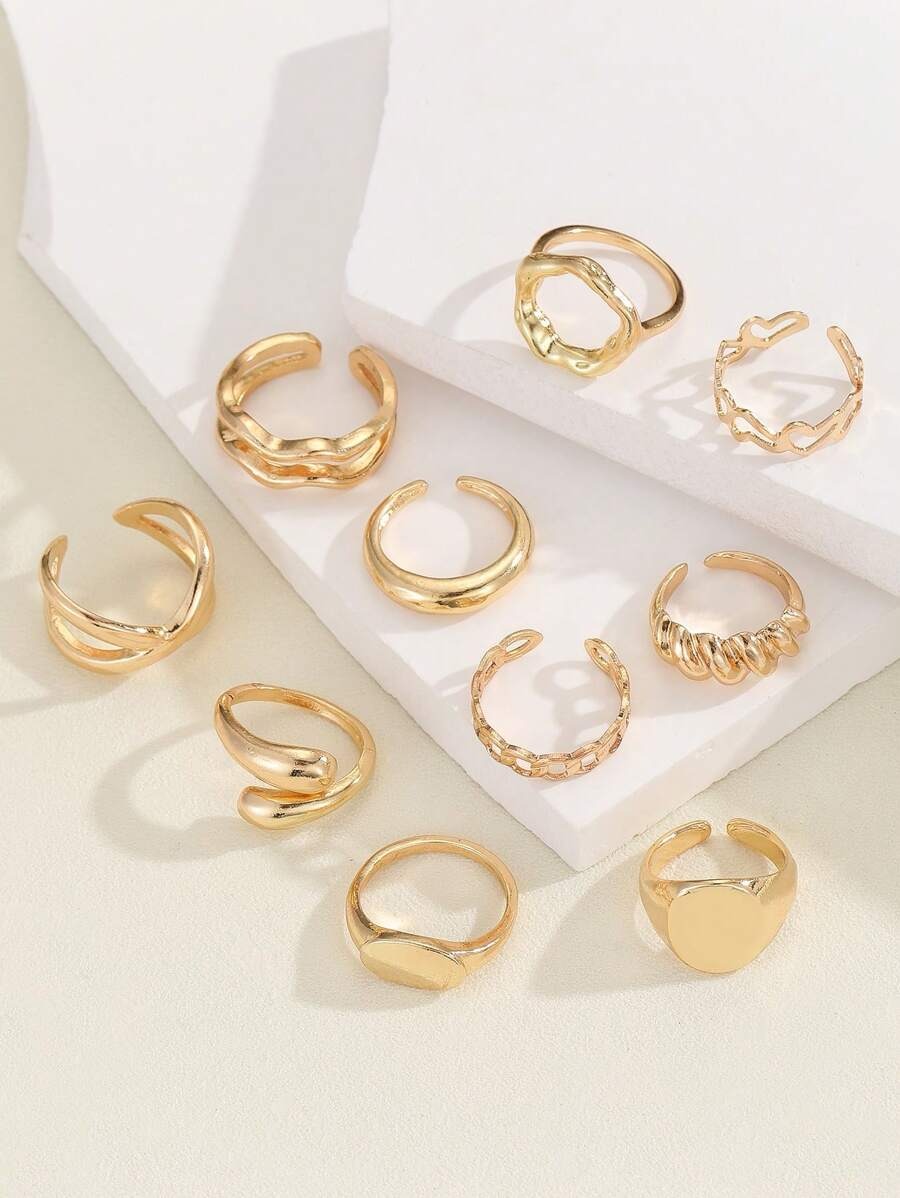 SHEIN مجموعة 10 خواتم ذهبية بسيطة