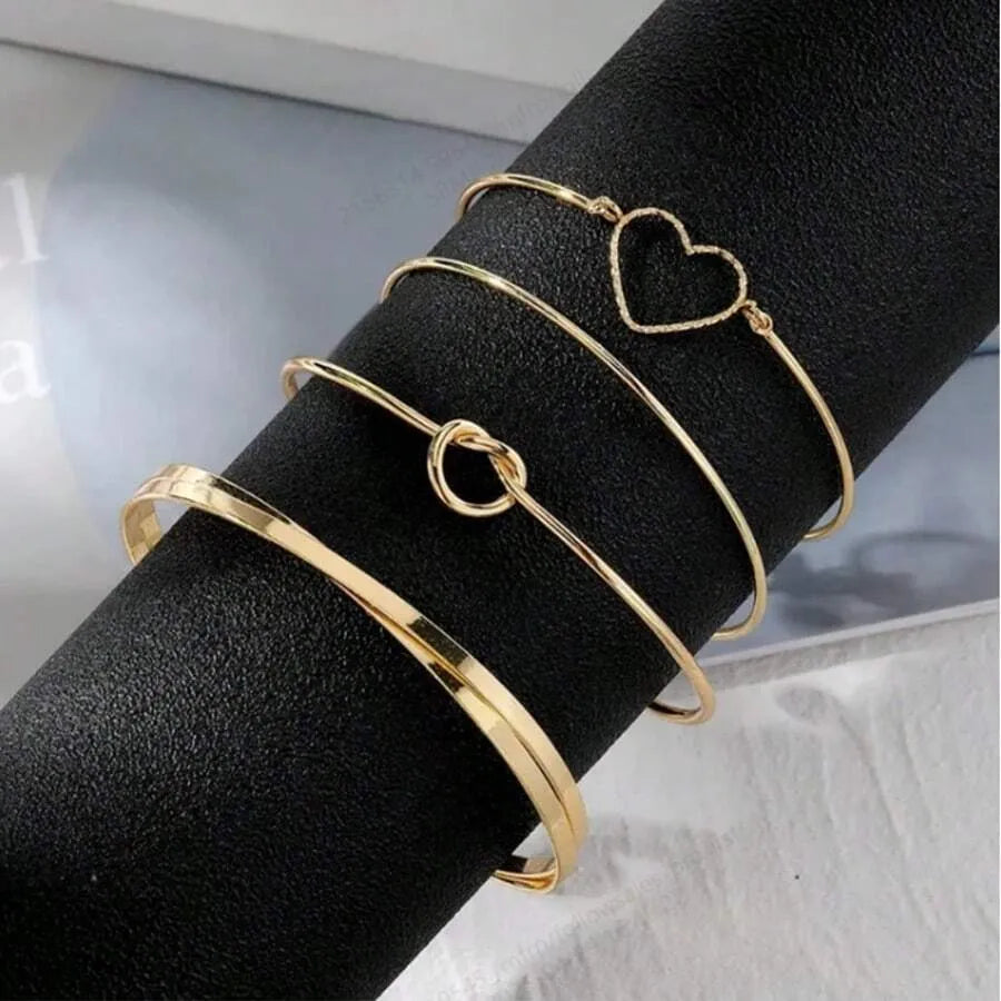 SHEIN مجموعة 4 قطع أساور نسائية مضفرة وملتوية بتصميم قلب