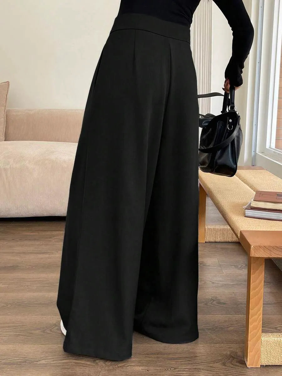 SHEIN DAZY بنطلون بلون الأسود طويل واسع الساق بخصر عالي