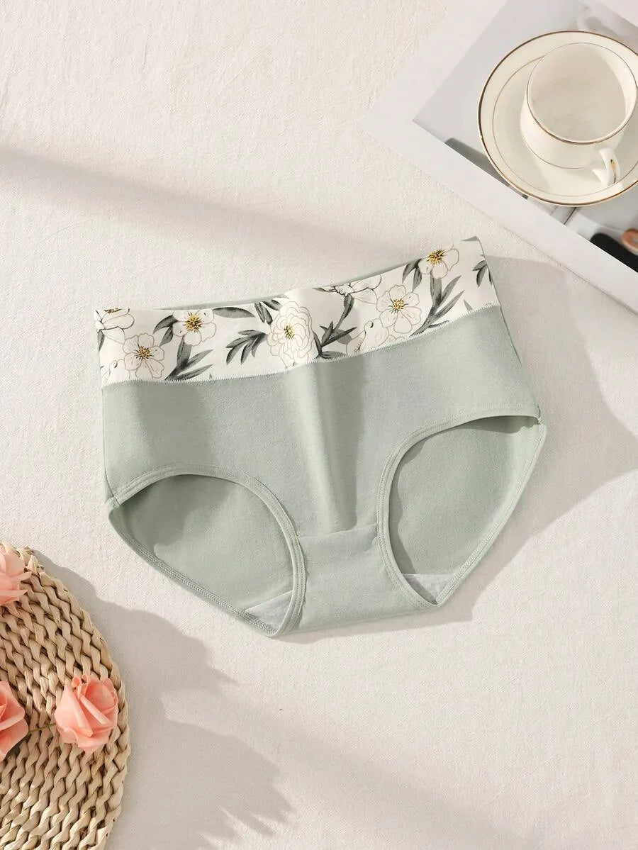 SHEIN سراويل داخلية نسائية من 4 قطع بخصر عالٍ وطبعات مزخرفة متعدد الألوان