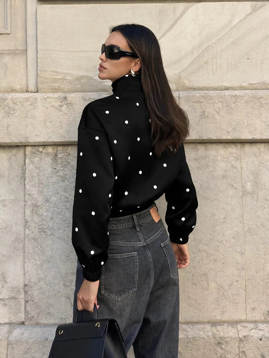 SHEIN Aloruh جاكيت نسائي فضفاض بطابع صيني وطباعة نقاط