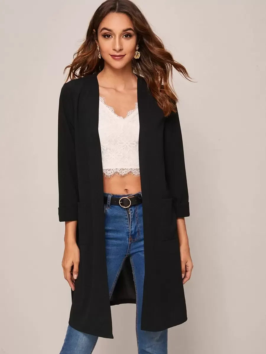 SHEIN LUNE معطف كاجوال بجيب أمامي مفتوح