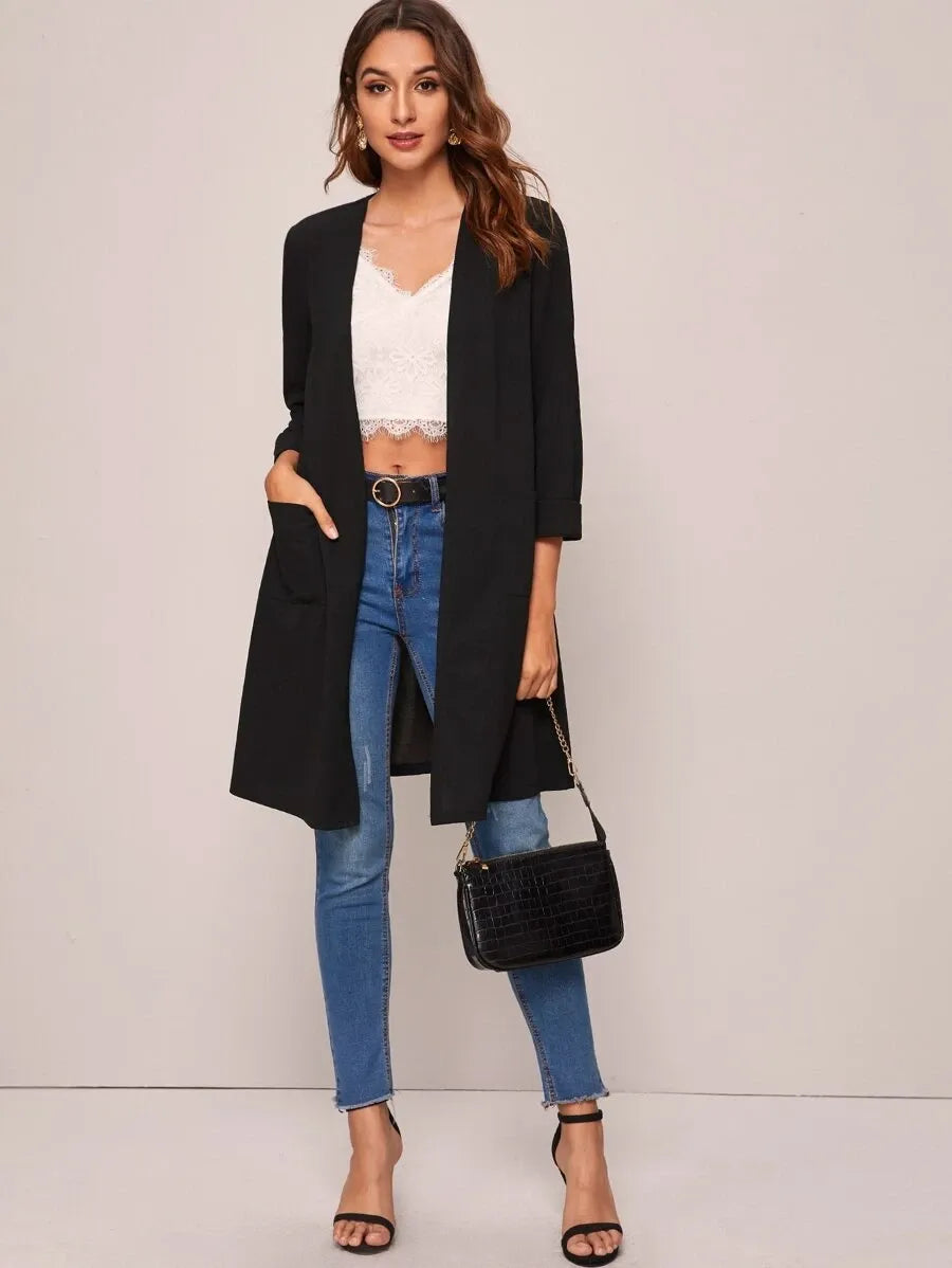 SHEIN LUNE معطف كاجوال بجيب أمامي مفتوح