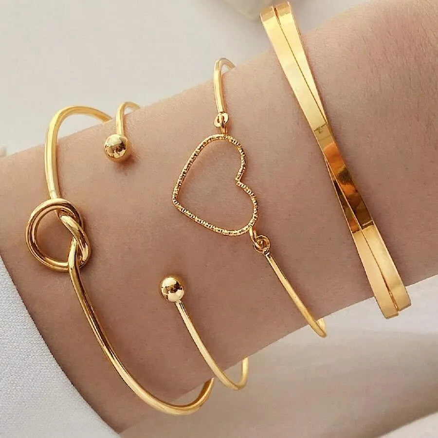 SHEIN مجموعة 4 قطع أساور نسائية مضفرة وملتوية بتصميم قلب